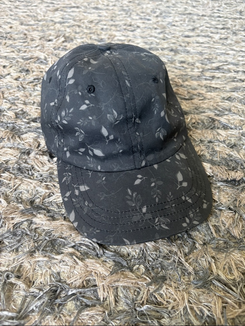 Women's Black Floral Leaf Print Baseball Cap 100% Cotton One Size